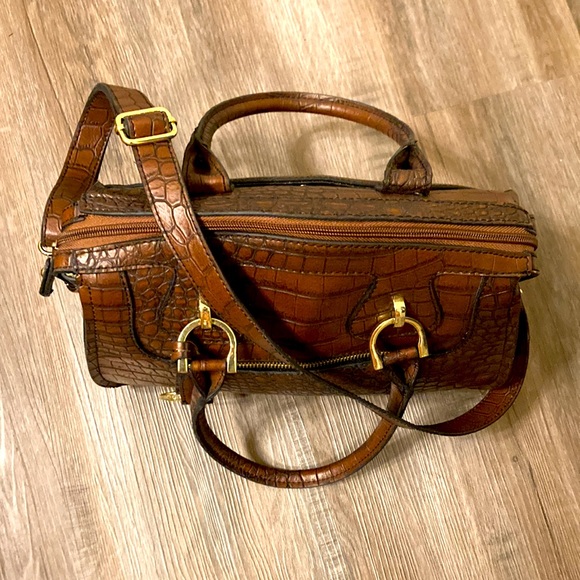 London Fog Croc embossed Faux Leather Satchel New - Picture 3 of 9